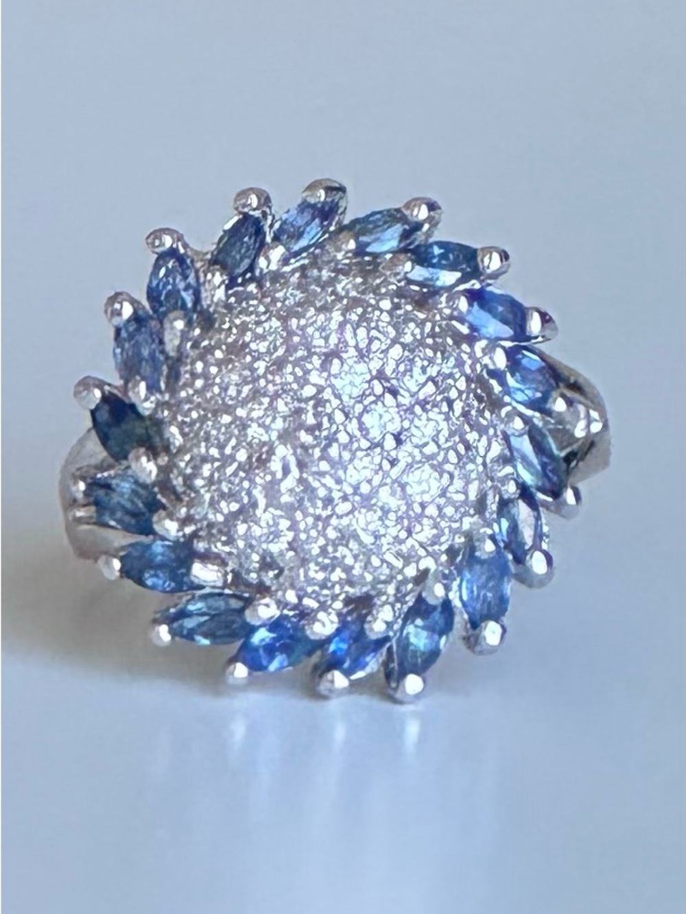925 Sterling Silver Sapphire Cluster Ring – Marquise Stones Thai Size 7 Sparkle
